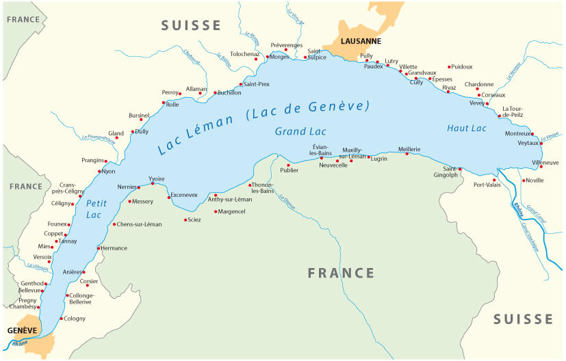 Genfer See Karte und Lausanne